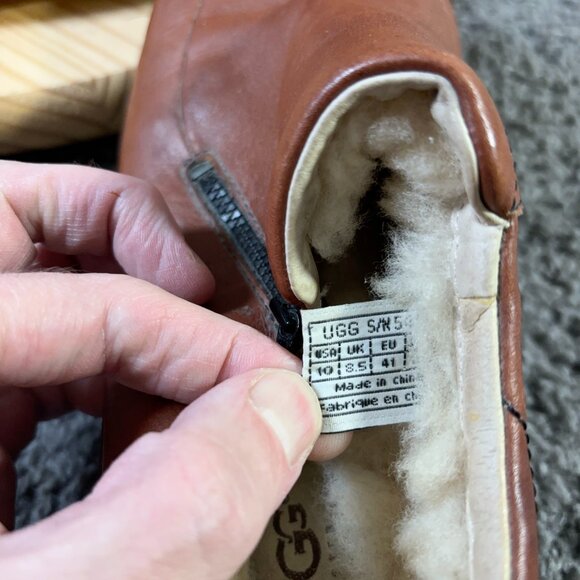 Ugg Shoes Shearling Loafer Womens Size 10 Brown Leather Sheepskin Lined Wool Zip - Picture 7 of 9